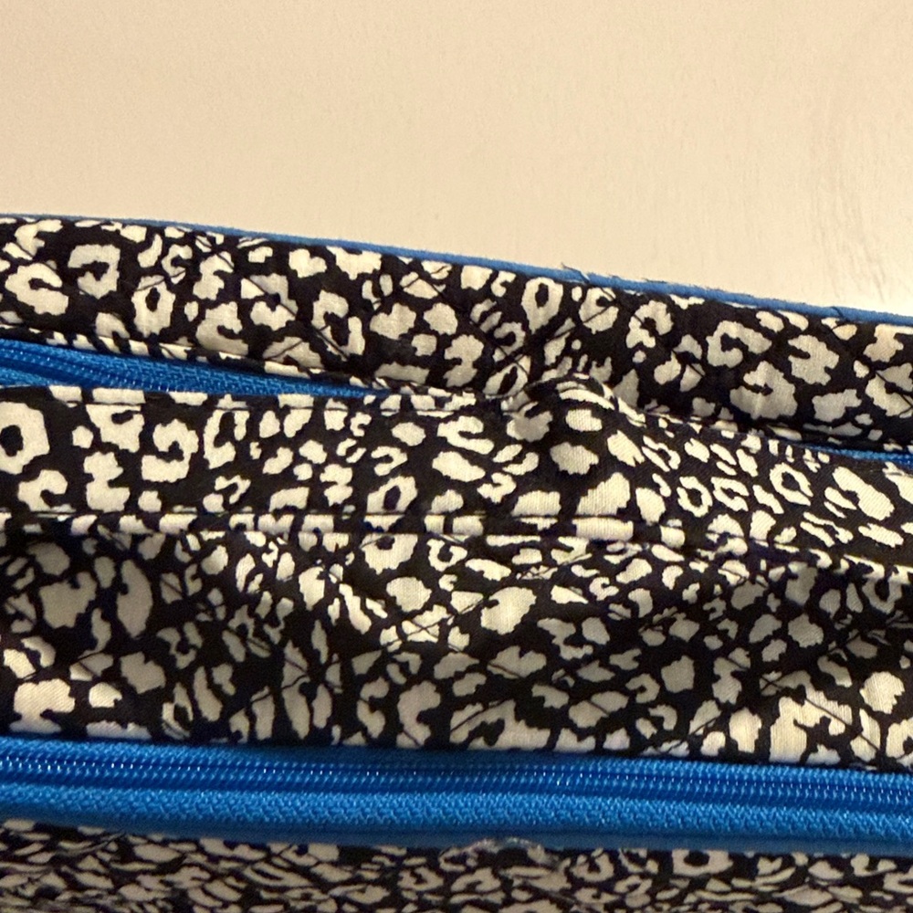 Vera Bradley Black & White Leopard Print Cosmetic Case with Bright Blue Trim - Picture 5 of 8